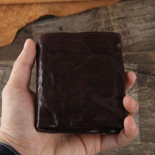 The first layer of handmade cowhide leather inside and outside full leather short wallet male and female students simple couple