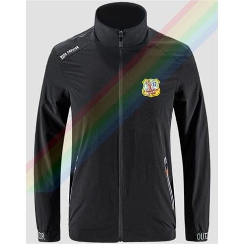 Route 66 Sexy Blonde Woman Logo Slim Sport Jacket Mens Street Windbreaker Zipper Thin Jacket Mens Casual Front Printing Jacket