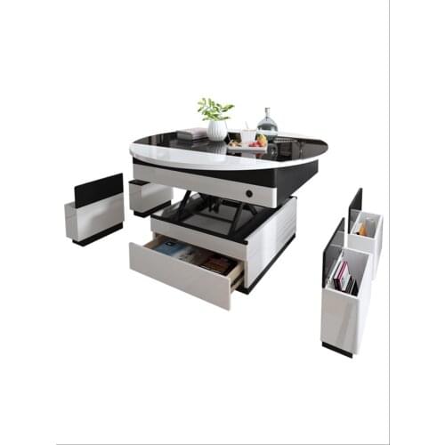 Simple round glass living room electric coffee table multifunctional folding small-sized coffee table dining table dual-purpose