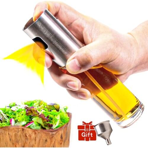 Olive Oil Sprayer for BBQ, Frying, Salad, Baking -Stainless steel Sprayers Glass Bottle - Food-grade Cooking Spray