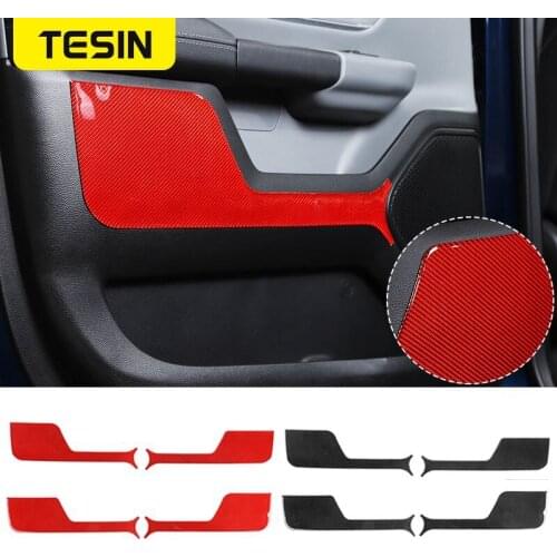 TESIN Carbon Fiber Car Inner Door Panel Decoration Trim Protective Cover Stickers For Dodge RAM 1500 2018+ Interior Accessories