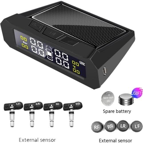 Universal TPMS Wireless Tire Pressure Monitoring System Solar Power LCD Display 4 External Sensor Tire Pressure Sensors