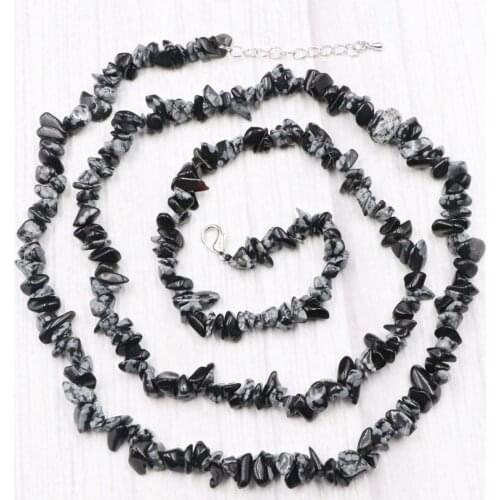 Vintage Hot Long Beaded Necklace Natural Stone Snowflake Obsidian Strand Chain Necklaces for Women Jewelry Accessories Gift B210