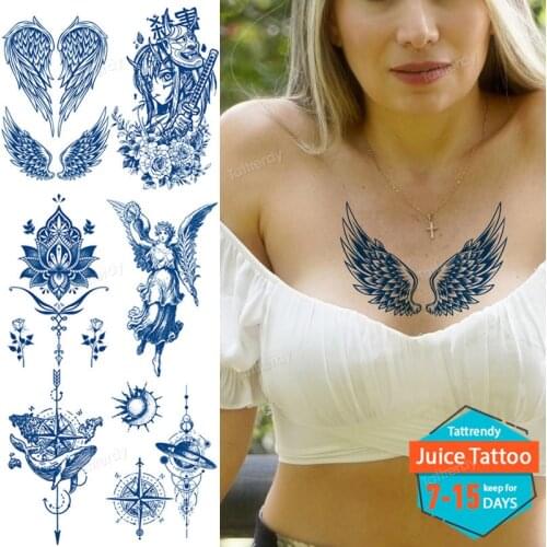 Juice long lasting tatto sticker wings angel moon sun compass dragon fake tattoo waterproof transfer tatouage temporaire femme