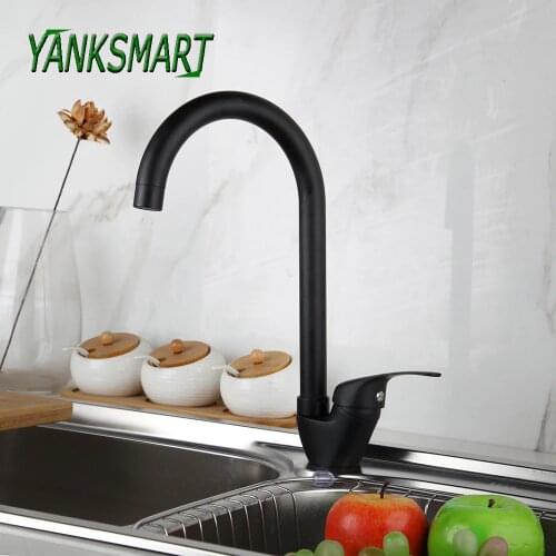 YANKSMART 360 Rotate Black Paint Kitchen Faucets Basin Sink Single Handle Deck Mounted Faucet Cold And Hot Mixer Water Tap