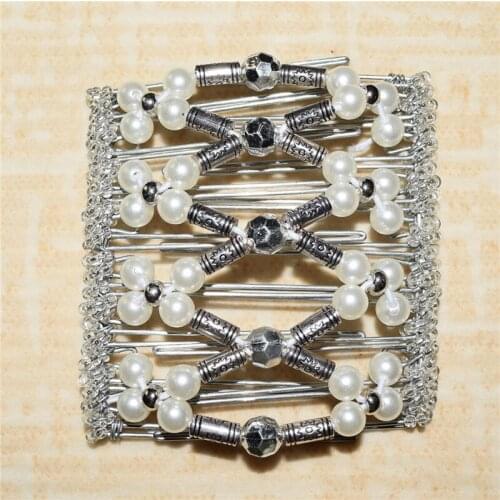 Pearl silver dignity metal comb girls women lady wedding pary best gift magic comb 10 pcs /lot