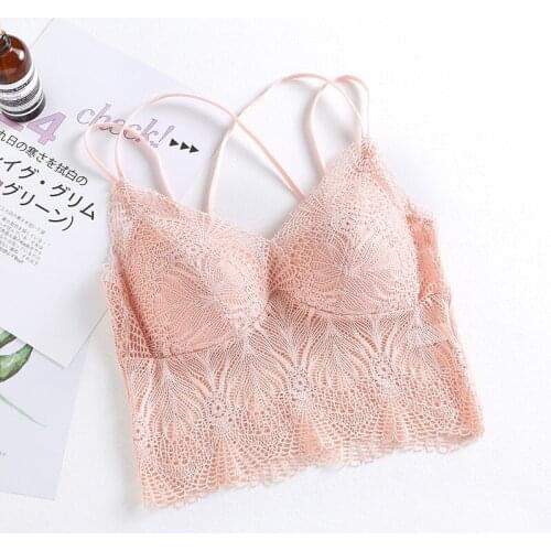 2021 New sexy outer wear vest beautiful back lace girl French underwear no steel ring triangle cup thin bra