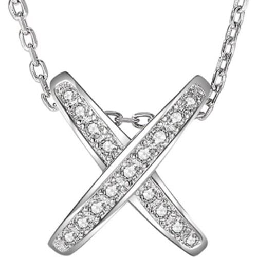 925 sterling silver X initials necklace, exquisite jewelry various ways to wear cross crystal zircon pendant clavicle necklac