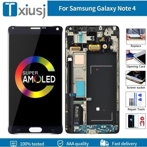 5.7" Super AMOLED For SAMSUNG Galaxy Note 4 N910A N910F N910H LCD Display Touch Screen with Frame For Samsung Note4 LCD Screen