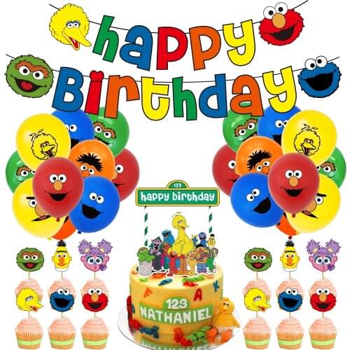 1set New Sesame Street Latex Balloons Happy Birthday Banner Baby Shower Birthday Party Decoration Cake Toppers Elmo Kids Globos