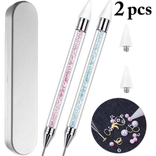 2PCS Rhinestone Dotting Tool DIY Dual-ended Rhinestone Picker Tool Nail Art Tool Crystal Beads Handle Studs Pen Dotted Tool