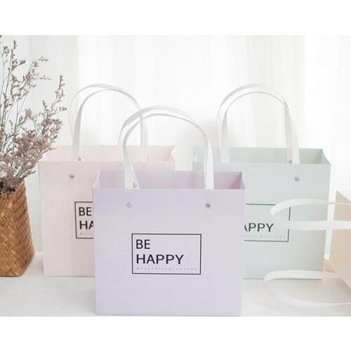 20PCS BE HAPPY Pink Kraft Paper Gift Bag Festival PaperBag Fashionable Jewellery Bags For Wedding Birthday Party