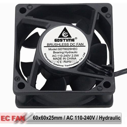200 PCS Gdstime EC Cooling Fan AC 110V 120V 220V 240V 2 Wires 60mm x 25mm 6CM Hydraulic Bearing