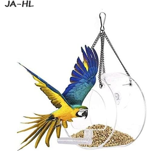 Acrylic Bird Feeder Clear Window Viewing Bird Feeder Waterproof Durable Transparent Round Food Box Hanging Feeding
