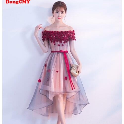 High Low New Flowers Bridesmaid Dresses Plus Size Elegant Boat Neck Short Sleeves Pearls Robe De Soiree Princess Gown
