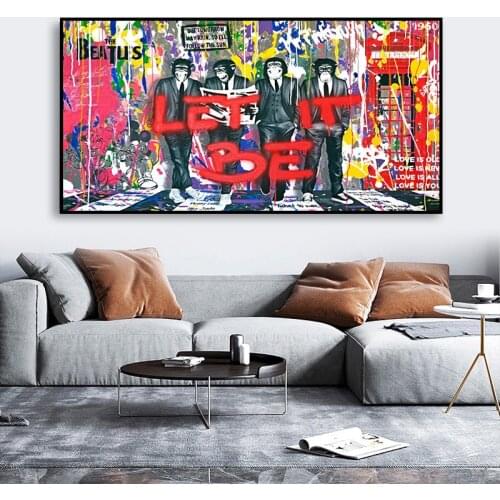Banksy Art Graffiti Gentleman Monkey LET IT BE Canvas Painting Abstract Posters and Print Wall Art Picture for Living Room Decor