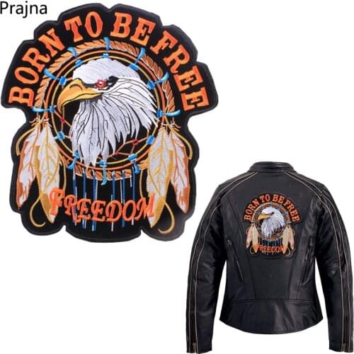 Prajna Big Punk Eagle Patch Iron on Patches for Clothes Jacket Applique Embroidery Motorcycle Patch Stickers Sew on Fabric Badge