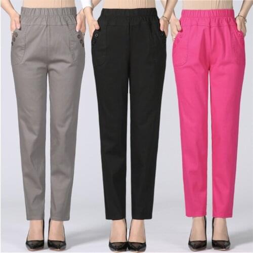 Plus Size 5XL High Waist Elastic Women Pants Women Cotton Straight Trousers Casual Pantalon Femme Work Office Ladies Pants P163