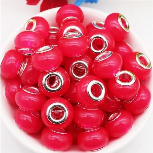 10 Pcs Red Color Round Loose Large Hole Beads Spacer Fit Pandora Bracelet Bangle DIY Charms Chain Cord for Jewelry Making Bulk