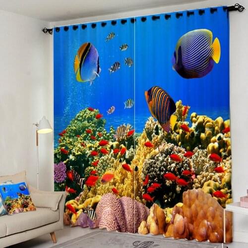 Kids 3D Window Curtain Luxury Blackout Underwater world living Bedroom decorate Cortina Drapes Rideaux Customized pillowcase