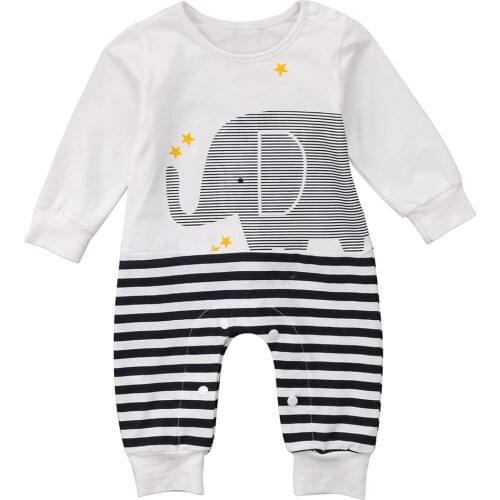 Citgeett Newborn Kids Baby Girls Boys Elephant Striped Romper Jumpsuit Outfits One-pieces Cute Clothes