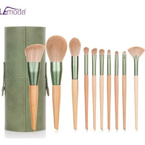 Lemoda 10Pcs Makeup Brushes Set With Wooden Handle For Cosmetics Powder Foundation Blush Eyeshadow Women Face Makeup Tools Kit