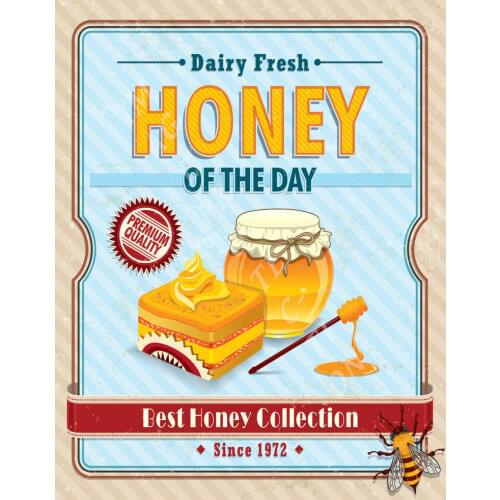 HONEY OF THE DAY LARGE METAL TIN SIGN POSTER VINTAGE STYLE KITCHEN