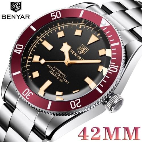 BENYAR 2021Mechanical Automatic Fashion Men watch 100MWaterproof Ceramic Bezel Luminous Watch men Stainless Steel Casual Watches