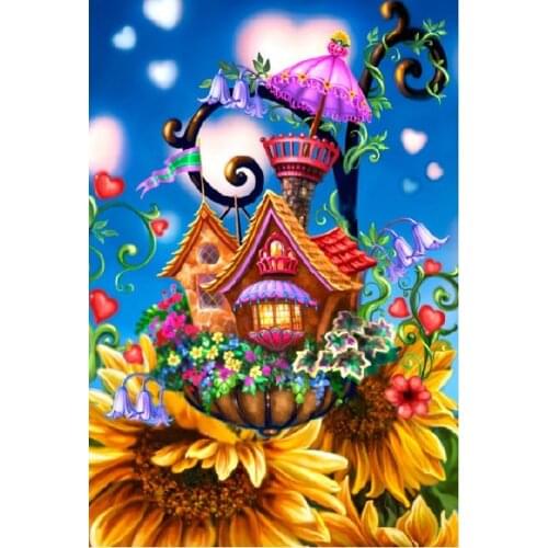 Gold Collection Embroidery Sunflower Cottage Cross Stitch Pattern Maker with 100% Cotton Flosses & Free Shipping for Wall Decor