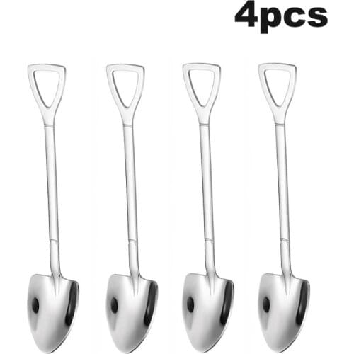 4pcs Coffee Spoon Cutlery Set Stainless Steel Retro Iron Shovel Ice Cream Honey Spoon Scoop Teaspoon Kitchen Gadget Tableware