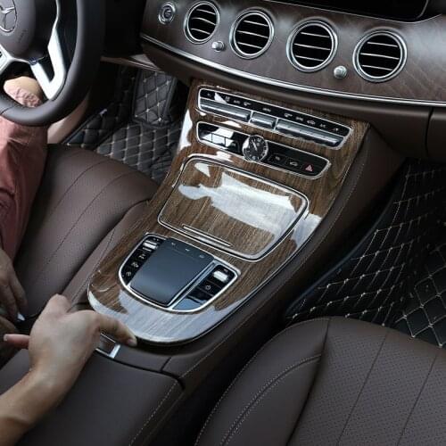 ABS Plastic Walnut Brown Wood Center Console Gear Panel Frame Cover Trim Stickers For Mercedes Benz E Class W213 2016 2017