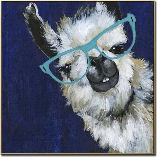 Real Handmade Alpaca Canvas Picture Art Cheap Unframed Abstract Animal Oil Painting Wall Art For Children Room Gift Artwork