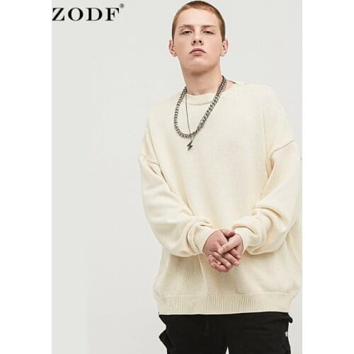 ZODF Chic New 2021 Mens Winter Cotton Sweaters Kanye West Style Loose Basic Solid Knitted Pullovers Brand Streetwears HY0246