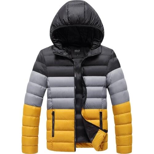 Autumn Winter Jacket Men Casual Cotton Padded Coat New Striped Hooded parkas Male Fashion Warm Windproof Jacket Men