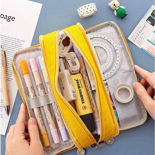Portable Pen Storage Bag Pencil Case Large Capacity Ruler Eraser Student Stationery Organizer School Box Accessories Supplies