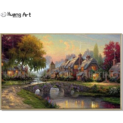 Hand-painted High Quality Beautiful House Oil Painting on Canvas Village Natural Landscape Wall Art Painting for Home Decor