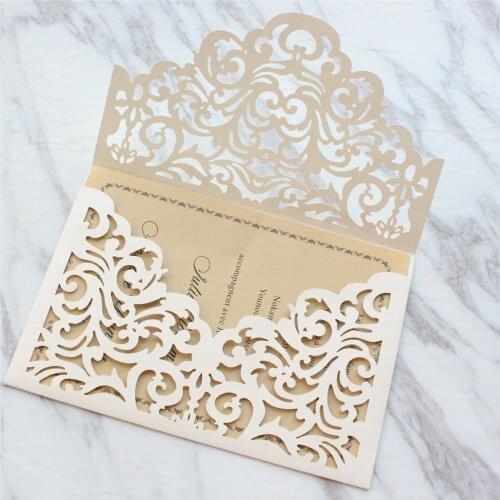 Rural Wedding Invitation Pocket Hollow Lace Laser Cutting Holiday Greeting Cards Personalized Printing Party Supply 50 Sets