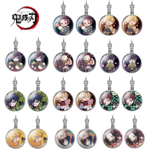 20Pcs Anime Demon Slayer Earrings Japanese Cartoon Blade of Ghost Stud Earrings Metal Cosplay Earings Jewelry For Women Men Gift