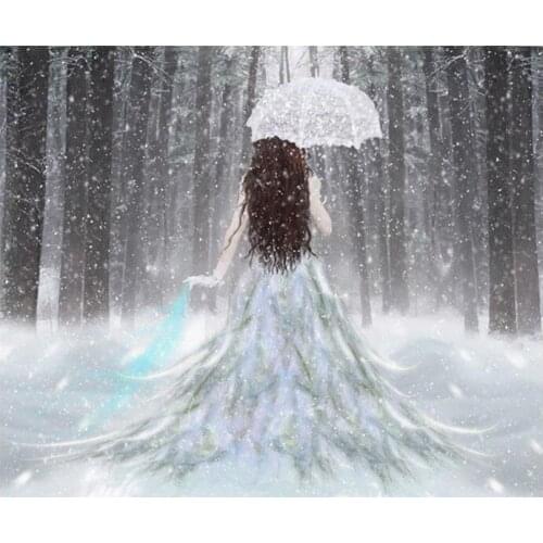 Snow diamond painting umbrella woman mosaic embroidery cross stitch girl rhinestone picture puzzle drawing wall decor craft diy