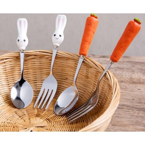 Carrot Bunny Resin Ceramic Cartoon Stainless Steel Tableware Household Portable Spoon Children Spoon Spoon Fork