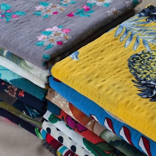 Summer Thin Breathable Cotton Linen Fabric By Meter Dress Skirt Clothes for Sewing Stripe Brocade Flower Strawberry Printed Diy