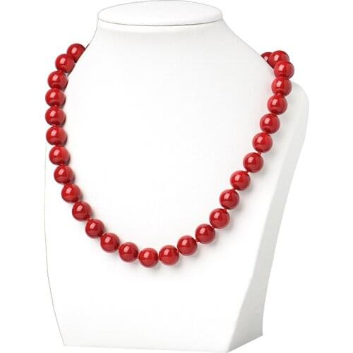 Bright Red Round 10mm Stone Beads For Diy Synthetic Red Coral Necklace Fit Noble Women Female jewelry Gifts 18inch H412