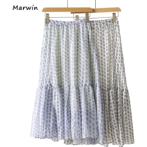Marwin&Friend Spring Summer Printing Light Floral Pattern Empire Elastic Women A-Line Two Color High Street Style Skirts