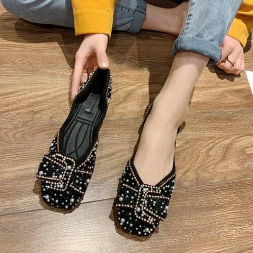 2021 Women Flat Shoes Fashion Bling Rhinestone Flat Ballet Bow-knot Slip On Ladies Lazy Loafers Casual Flat Shoes