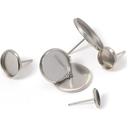 20pcs Stainless Steel Earring Round Base Fit 6-20mm Cabochon Blank Base Bezels Tray Settings for Earrings Jewelry Making DIY