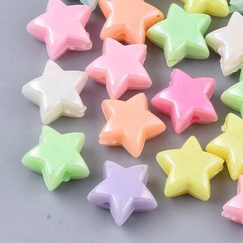 500g Opaque Acrylic Star Beads AB Color Plated Mixed Color Beads For DIY Jewelry Making 11x11x6mm, Hole: 1.6mm; about 1515pcs