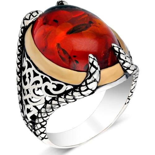 925 Sterling Silver Ring For Man Real Pure Original Turquoise Agate Ruby Polish Amber Stones Handmade Turkish Jewelry