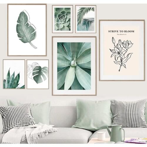 Aloe Monstera Palm Leaf Quote Green Plant Wall Art Canvas Painting Nordic Posters And Prints Wall Pictures For Living Room Decor