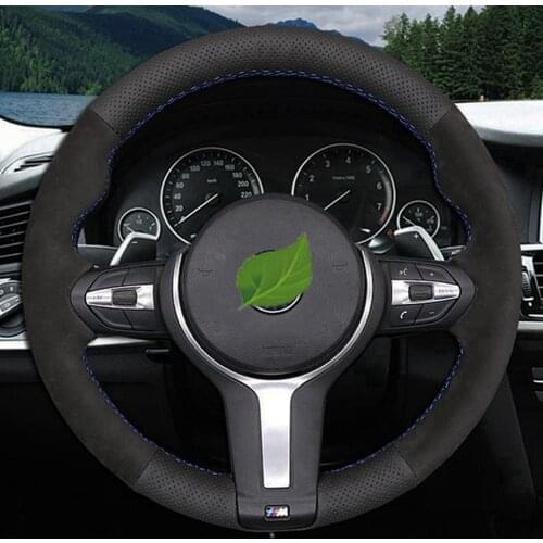 Black Genuine Leather Suede Car Steering Wheel Cover For BMW M Sport F30 F31 F34 X1 F07 F10 F11 X2 F25 F32 F33 F36 F39 X3 F48