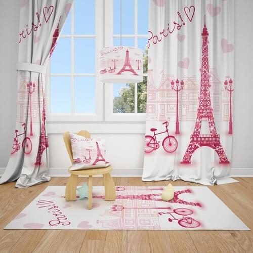 Cici Design Paris Eiffel Tower Pink Child Baby Room Backdrop Curtain 1 Wing